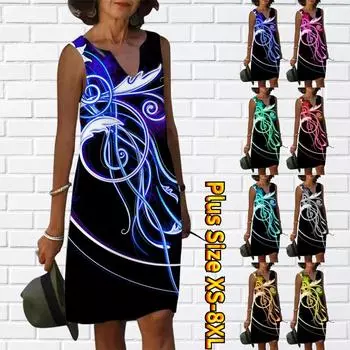 Женское летнее платье с v-образным вырезом и синими очертаниями, с принтом в виде линий, повседневное модное платье без рукавов, повседневное свободное сексуальное платье размера плюс XS-8XL XS синий