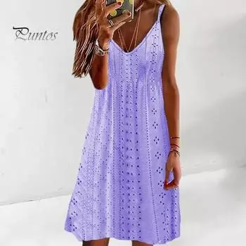 Женское летнее платье с V-образным вырезом без рукавов, а-силуэта, свободная спинка, чистый цвет, аппликация, дышащий большой подол, отпускной сарафан, пляжное мини-платье XL розовый