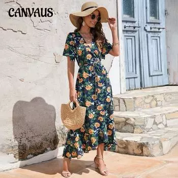 Женское летнее платье с v-образным вырезом и коротким рукавом с завязками и высокой талией, большие свободные платья, пляжные повседневные праздничные платья S темно-синий