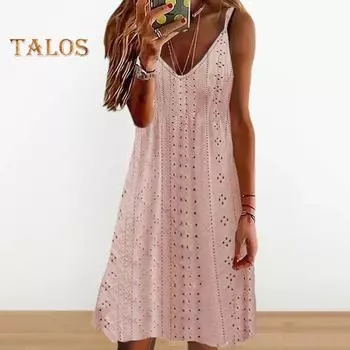 Женское летнее платье с V-образным вырезом без рукавов с открытой спиной, однотонная аппликация, дышащий большой подол, отпускной сарафан, пляжное мини-платье XL розовый
