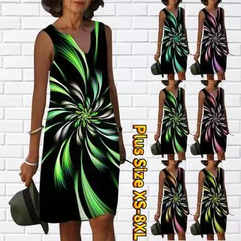 Женское летнее платье с v-образным вырезом и цветным фейерверком, с цветочным принтом, повседневное модное платье без рукавов, повседневное свободное сексуальное платье размера плюс XS-8XL XS синий