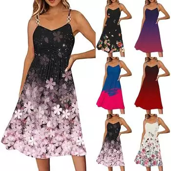 Женское летнее платье с V-образным вырезом на бретельках трапециевидной формы, модная майка, повседневное пляжное платье S чёрный