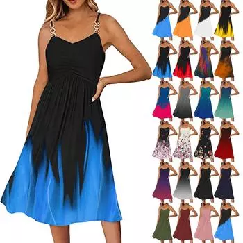 Женское летнее платье с V-образным вырезом на бретельках трапециевидной формы, модная майка, повседневное пляжное платье M фиолетовый