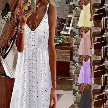 Женское летнее платье с V-образным вырезом, длиной до колена, однотонное 2XL чёрный