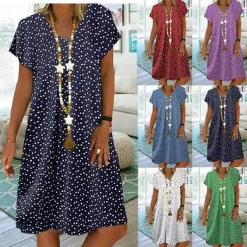 Женское летнее платье с винтажным принтом в горошек, сексуальное платье с v-образным вырезом, элегантное модное повседневное мини-платье с короткими рукавами и цветочным принтом 5XL белый