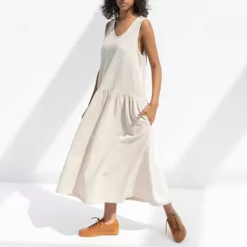 Женское летнее платье с вырезом, повседневное многослойное платье трапециевидной формы без рукавов, распашное платье-майка, платье для пляжного отдыха L хаки