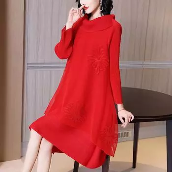 Женское летнее платье с вышивкой и складками, юбка, модная свободная одежда больших размеров, платья one size красный