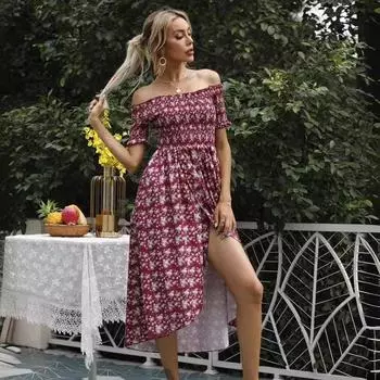 Женское летнее платье с запахом и небольшим цветочным узором S вино красного