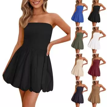 Женское летнее платье-солнце, повседневное, однотонное, А-силуэт, без бретелек, верхнее платье L армия зеленый