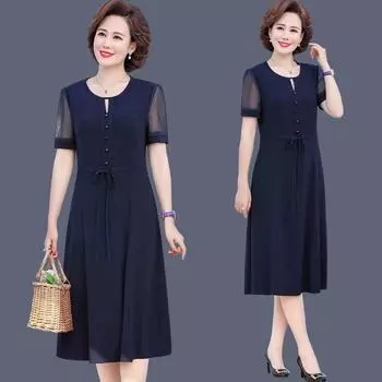 Женское летнее платье средней длины L-XXXXXL с шифоновой вуалью, круглым вырезом и коротким рукавом, однотонное, повседневная одежда L красный