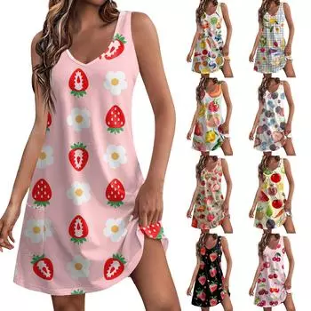 Женское летнее платье, свободная пляжная юбка с карманом и V-образным вырезом без рукавов и купальник XL чёрный