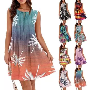 Женское летнее платье, свободное, без рукавов, плиссированное, жилетное платье с карманами XXL