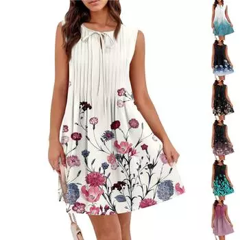 Женское летнее платье, свободное, без рукавов, плиссированное, жилетное платье с карманами S бежевый