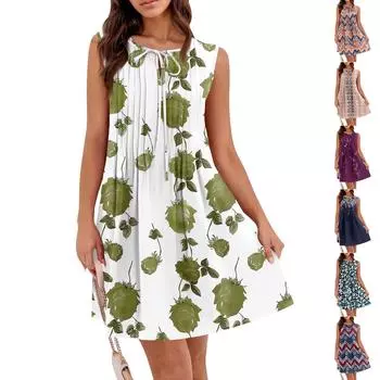 Женское летнее платье, свободное, без рукавов, плиссированное, жилетное платье с карманами S