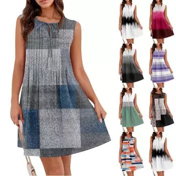 Женское летнее платье, свободное, без рукавов, плиссированное, жилетное платье с карманами M