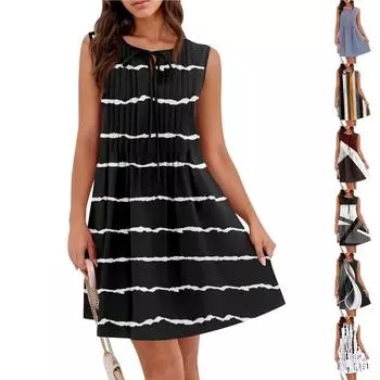 Женское летнее платье, свободное, без рукавов, плиссированное, жилетное платье с карманами L белый