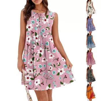 Женское летнее платье, свободное, без рукавов, плиссированное, жилетное платье с карманами XXL шафрановый