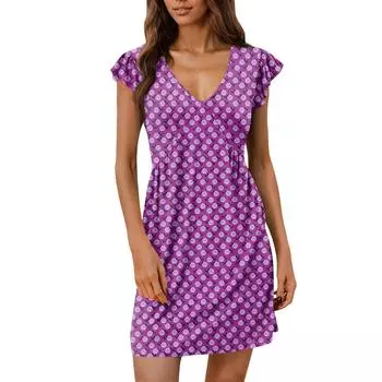 Женское летнее платье, свободное платье-сарафан без рукавов с V-образным вырезом и карманами XL фиолетовый