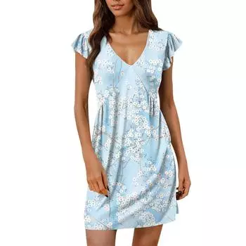 Женское летнее платье, свободное платье-сарафан без рукавов с V-образным вырезом и карманами M чёрный