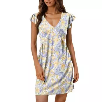 Женское летнее платье, свободное платье-сарафан без рукавов с V-образным вырезом и карманами XL жёлтый