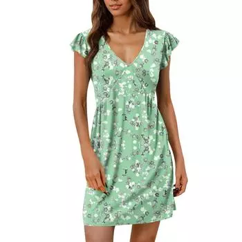 Женское летнее платье, свободное платье-сарафан без рукавов с V-образным вырезом и карманами L зелёный