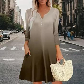 Женское летнее платье, свободное платье с V-образным вырезом, рукавом три четверти и карманами XL