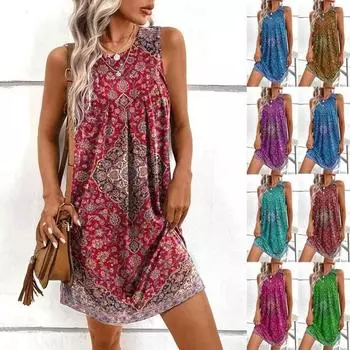 Женское летнее платье, свободное платье больших размеров, модное женское повседневное платье без рукавов 3XL красный