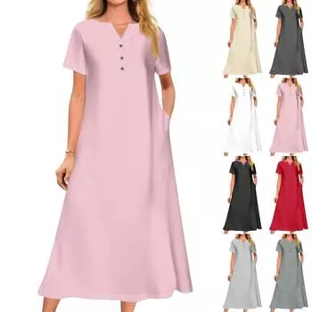 Женское летнее платье свободного кроя с принтом, V-образным вырезом и короткими рукавами L