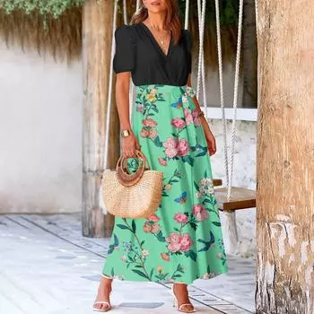 Женское летнее платье свободного покроя для пляжного отдыха, повседневное платье-жилет с глубоким V-образным вырезом, элегантное платье-рубашка L зелёный