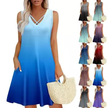 Женское летнее платье свободного покроя для пляжного отдыха, сарафан с коротким рукавом и круглым вырезом, с карманом, с коротким рукавом, платье-рубашка L чёрный