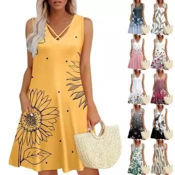 Женское летнее платье свободного покроя для пляжного отдыха, сарафан с коротким рукавом и круглым вырезом, с карманом, с коротким рукавом, платье-рубашка L чёрный