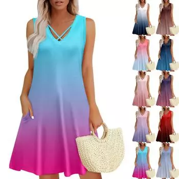 Женское летнее платье свободного покроя для пляжного отдыха, сарафан с коротким рукавом и круглым вырезом, с карманом, с коротким рукавом, платье-рубашка L кофейный