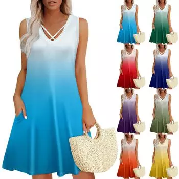 Женское летнее платье свободного покроя для пляжного отдыха, сарафан с коротким рукавом и круглым вырезом, с карманом, с коротким рукавом, платье-рубашка L темно-фиолетового