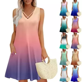 Женское летнее платье свободного покроя для пляжного отдыха, сарафан с коротким рукавом и круглым вырезом, с карманом, с коротким рукавом, платье-рубашка L синий