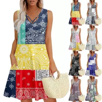 Женское летнее платье свободного покроя для пляжного отдыха, сарафан с коротким рукавом и круглым вырезом, с карманом, с коротким рукавом, платье-рубашка XL чёрный