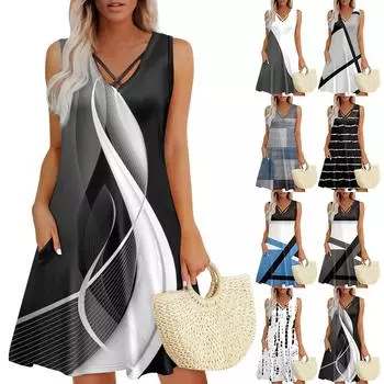 Женское летнее платье свободного покроя для пляжного отдыха, сарафан с коротким рукавом и круглым вырезом, с карманом, с коротким рукавом, платье-рубашка L