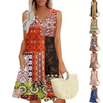 Женское летнее платье свободного покроя для пляжного отдыха, сарафан с коротким рукавом и круглым вырезом, с карманом, с коротким рукавом, платье-рубашка XXXL