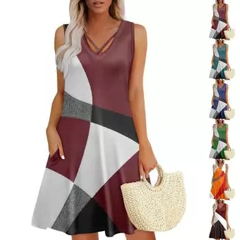 Женское летнее платье свободного покроя для пляжного отдыха, сарафан с коротким рукавом и круглым вырезом, с карманом, с коротким рукавом, платье-рубашка L циан