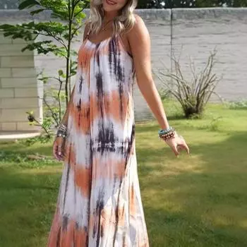 Женское летнее платье свободного покроя с принтом тай-дай на бретелях S