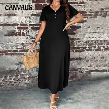 Женское летнее платье свободного покроя с круглым вырезом и короткими рукавами 1XL чёрный