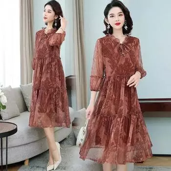 Женское летнее платье свободного покроя с рукавом пять четвертей, юбка А-силуэта в стиле литературной элегантности 2XL кофейный