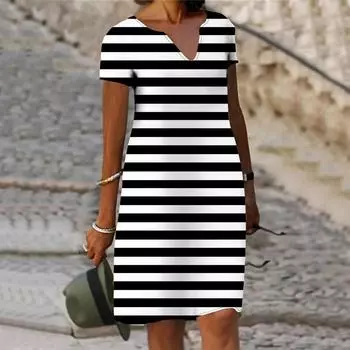 Женское летнее платье в полоску зебры с v-образным вырезом, повседневное модное платье без рукавов, повседневное свободное сексуальное платье размера плюс XS-8XL 7XL чёрный