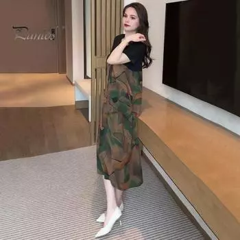 Женское летнее платье в стиле пэчворк с v-образным вырезом и короткими рукавами, прямое свободное платье до середины икры с кисточками, повседневная одежда, повседневное платье 2XL зелёный