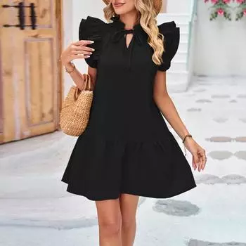 Женское летнее плиссированное платье принцессы с v-образным вырезом и рюшами, однотонное платье S зелёный