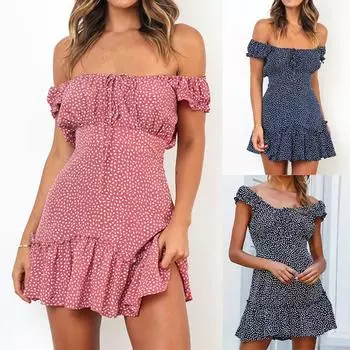 Женское летнее плиссированное платье с вырезом в форме сердца и принтом, мини-платье, сарафан M розовый