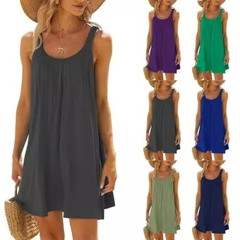 Женское летнее пляжное платье без рукавов с круглым вырезом и майкой L