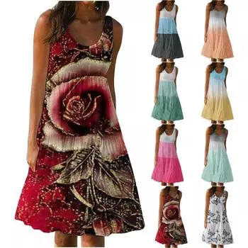 Женское летнее пляжное платье без рукавов с рюшами и круглым вырезом, платье миди, повседневный сарафан S зелёный