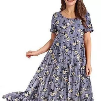 Женское летнее пляжное платье миди, удобное плиссированное платье, повседневное свободное платье с цветочным принтом S красный