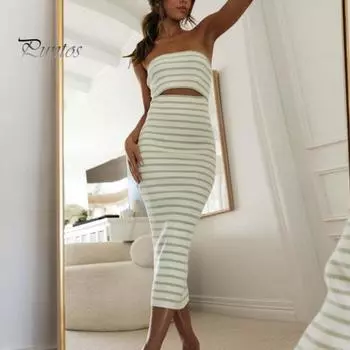 Женское летнее пляжное платье с открытыми плечами без рукавов, вязаное эластичное противоскользящее облегающее платье-бандо с вырезом до середины икры, отпускное платье S чёрный