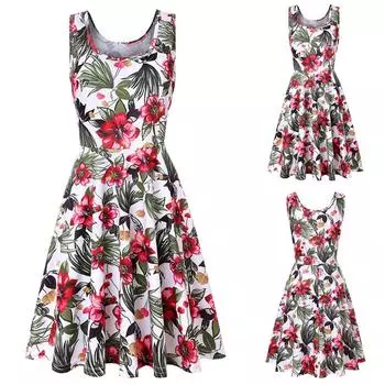 Женское летнее пляжное платье с принтом без рукавов, повседневное платье с цветочным принтом M белый